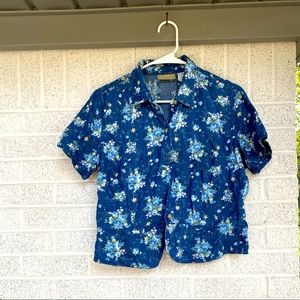 Denim floral button down